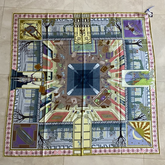 NWT HERMES Carre 90 Scarf Objets de Curiosite 100% Silk Blue Green Pink Purple - Picture 9 of 15